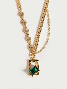 Glisma 18K Gold-Plated Green Crystal Necklace, Y2K Style/For Mom/Women/Girls, Suitable For Fall, Autumn, Winter, Festivals, Holidays, Vacations, Old Money, Halloween,Party,Night Club,Shopping,Vintage,PREMIUM,Zirconia,Rhinstone