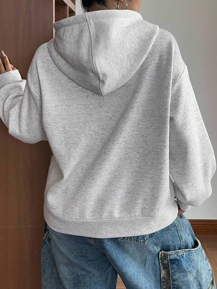 Dazy Plus Thermal Lined Casual Sweatshirt With Bow Patch, Sporty & Comfortable, Plus Size For Women, Autumn/Winter
