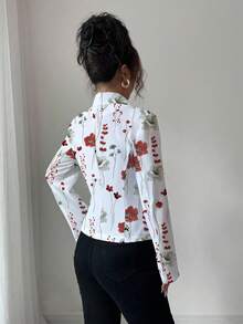Selianne Blazer elegante e alla moda da donna, casual e confortevole, affascinante, con stampa retrò, manica lunga, collo a risvolto, vita aperta, stampa casuale - Rosso - Visualizzare 2