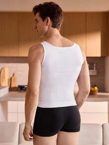 Manfinity Underwear&Sleepwear Basics Áo vest cổ tròn màu trơn định hình cho nam - trắng - Xem 2