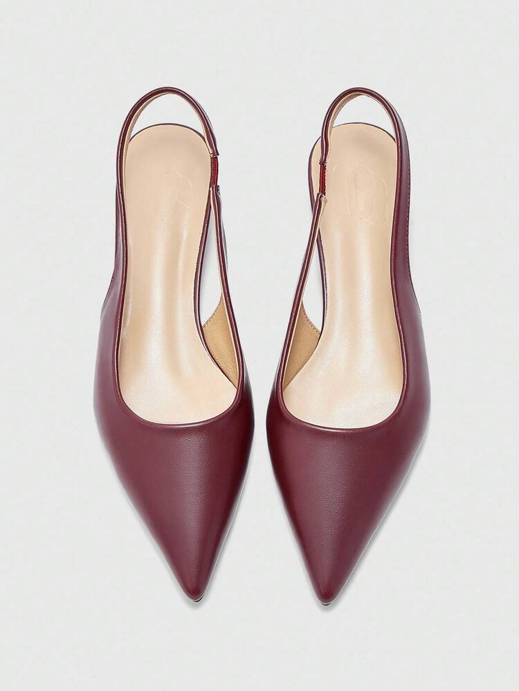 CUCCOO BIZCHIC Women's Pointed Toe Low Heel Flat Slip-On Shoes, Burgundy, Versatile & Comfortable For Work And Commute For Christmas Spring Shoes