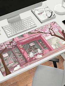 Tấm lót chuột cỡ lớn họa tiết hoa anh đào màu hồng, miếng lót bàn hình mèo anime dễ thương có đế cao su chống trượt, miếng lót bàn chơi game có viền khâu cho PC Gaming - Nhiều màu - Xem 1