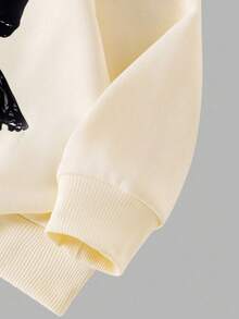 SHEIN 1 Set de Moda Casual para Niñas Preadolescentes, Conjunto Dulce y Lindo con Sudadera Cuello Redondo con Estampado de Lazo Falso y Pantalones Acampanados Negros, Nuevo para Otoño/Invierno, Sudadera Caqui + Pantalones Acampanados, Conjunto de 2 Piezas con Lazo - Multicolor - Ver 6