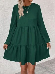 EMERY ROSE Women's Casual Solid Color Minimalist Round Neck Short Dress - Green - View 6