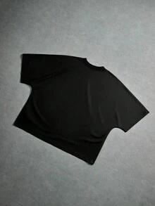 PAVTROS 美式街头风格蝙蝠袖立领短款T恤，带有大眼睛图案印花 - 黑色 - 查看 4