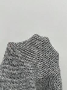 EMERY ROSE Women's Dark Grey Round Neck Raglan Lantern Sleeve Wool Blend Pullover Sweater - Dark Grey - View 7