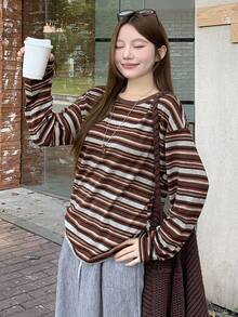 DAZY Casual Striped T-Shirt For Women, New Autumn Collection Long Sleeve Top
