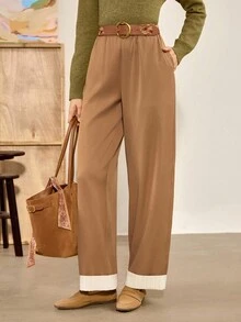 Franclia Slant Pocket Wide Leg Pants Without Belt - Brown - View 6