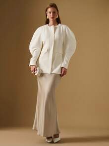 Briarwyn Women's Solid Color Round Neck Long Sleeve Fashionable Elegant Regular Jacket In Fall/Winter,Fall For Women, New Year Old Money Style - Cream - View 1