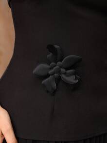 Modelyn 女士时尚 3D 花卉装饰中长款正式黑色连衣裙，拼布连衣裙 - 黑色 - 查看 6