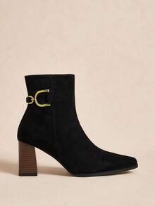 D-Ring Buckle Ankle Boots | Suede & Matte Leather Blend | 2" Chunky Heel | Pointed-Toe Elegance | 2 Pairs, Premium Leather-Look - Black - View 4