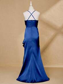 Blumenmädchen Hochzeitssaison Mädchen Hochwertig Ärmellos Taille Rüschen Schlitz Kleid, Abendkleid für Abschlussball, Geburtstagsparty