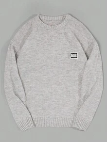 RueChic Men Solid Casual Crew Neck Patched Regular Sweater - Grey - View 2