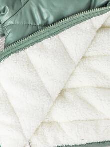 SHEIN Cappotto imbottito con cappuccio, cerniera e fodera termica per bambini maschi, nero, casual, versatile, morbido e confortevole, adatto per giocare nella neve, giacche per bambini piccoli - Verde Scuro - Visualizzare 5