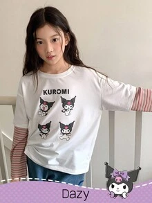 DAZY HELLO KITTY AND FRIENDS | SHEIN 少女卡通图案圆领长袖针织T恤 - 彩色 - 查看 7