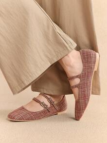 Rosivie CUCCOO 女士格纹休闲扣式平底乐福鞋 - 鏽棕色 - 查看 5