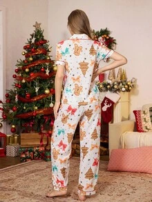 Bộ đồ ngủ nữ in họa tiết bong bóng ve áo nhăn họa tiết Giáng sinh - Nhiều màu - Xem 3
