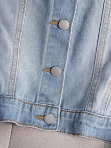 EMERY ROSE Women's Autumn Faux Pearl Decor Single-Breasted Casual Denim Jacket Pearl Embellished Denim Jacket Jean Jacket With Pearl Collar Light Wash Denim Jacket Women Denim Jacket Cropped Denim Jacket Jean Jacket For Women Denim Jacket For Women Women Light Wash Denim Jacket Women Jean Jacket Long Sleeve Denim Jacket Beaded Denim Jacket - Light Wash - View 3