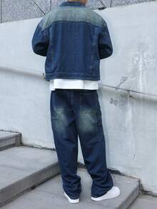 Claim Dot 男士复古牛仔两件套休闲夹克和阔腿裤，春秋季