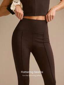 GLOWMODE 26" FeatherFit™-Warm CozyCore Soft Warm Stretchy High-Rise Waist Front Seam Zipper Side Pockets Leggings Low-Impact Yoga Pilates Studio Daily Casual Fall Winter - Chocolate Brown - View 3