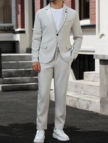 Manfinity Mode Gentlemen Autumn Single Breasted Notched Lapel Jacket & Pants 2 Pieces Suit Set For Men Champagne Men Suit