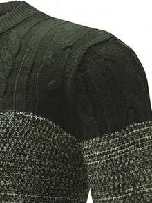 Manfinity Mode Men's Contrast Color Cable Knit Crew Neck Casual Long Sleeve Pullover Sweater, For Fall Winter - Army Green - View 4