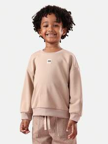 SUMWON Cotton Kids Orange Soda Print Sweatshirt And Striped Pants Set Classic Retro Beverage Design Casual Wear Outfit For Children - Khaki - View 3