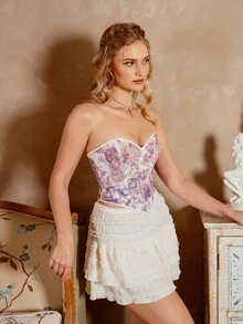 Myrelith 1 Áo nịt ngực bó sát đường may xương cá cho nữ - Màu tím - Xem 3