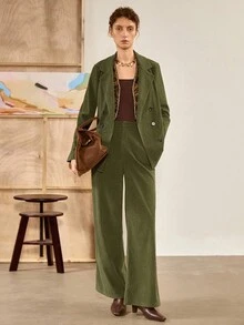 Florisole Women's Elegant Casual/Office Corduroy Long Sleeve Suit Set