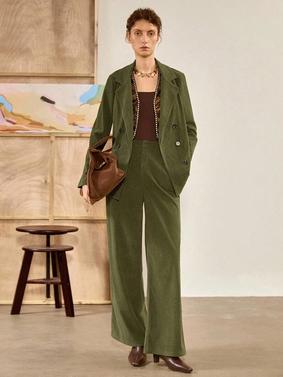 Florisole Women's Elegant Casual/Office Corduroy Long Sleeve Suit Set