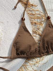 SHEIN Swim Summer Beach Halter Triangle Bra & Swim Bottom Bikini Set Bathing Suit - Coffee Brown - View 6