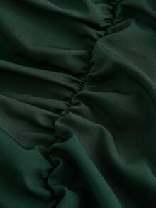 SHEIN MOD Rok Hijau Tua Berpinggang Tinggi Ukuran Besar, Gaun Formal Elegan Musim Gugur dengan Hem Asimetris, Bagian Depan Berlipit, Hem Berumbai yang Dapat Diatur, Desain Bolak-balik, Gaun Retro Vintage - Dark Green - View 7