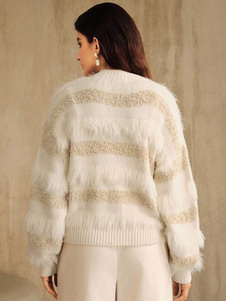 Women's Soft, Fluffy, Gentle, Ethereal Fringe Cardigan Sweater, Suitable For Autumn, Winter, Christmas, New Year, Thanksgiving, Going Out, Elegant, Formal, Chic