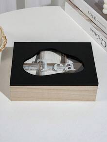 1 件桌面茶包和茶叶收纳盒，6 格咖啡零食茶包收纳盒，糖果收纳盒，创意家居装饰，带透明玻璃盖的木制收纳盒，黑色/白色/云朵设计