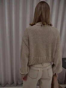MUSERA Oversized Button Down Balloon Sleeve Knit Cardigan Cute Classy Casual Streetwear Sexy Going Out Toffee Elegant Evening Party Winter Spring - Camel - View 2
