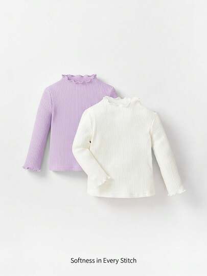 Cozy Pixies 2pcs Cozy Cub Versatile Cute Baby Ruffle Collar Long Sleeve Solid Color Top Set
