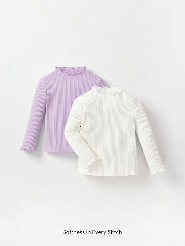 Cozy Pixies 2pcs Cozy Cub Versatile Cute Baby Ruffle Collar Long Sleeve Solid Color Top Set