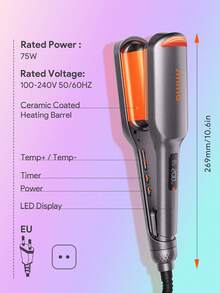 JMMO 海滩宝贝卷发器，升级离子卷发棒，卷发器，2 筒卷发器，防烫伤，百万离子和快速波浪，智能定时器和 13 个可调节温度，易于使用，适合女性的美发工具，毕业生日假期夏季秋季 Y2K 时尚化妆化妆品除草派对海滩旅行露营户外学校校园节日装饰礼物 - 欧盟插头 - 灰色 - 查看 8