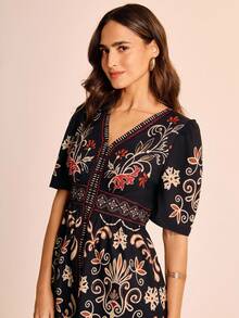 CAJUNI 女士休闲度假花卉印花短袖迷你连衣裙 - 约会装 - 外出装 - 音乐节 - 彩色 - 查看 6