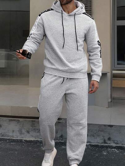 Manfinity Homme 大码男士两件套长袖连帽衫和抽绳裤秋装