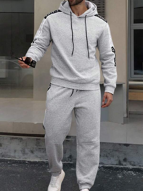 Manfinity Homme 大码男士两件套长袖连帽衫和抽绳裤秋装