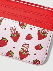 ROMWE Kawaii Monedero y tarjetero con estampado de fresas en todo el diseño - Rosa - Ver 3