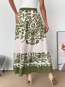 SHEIN Chân váy chữ A họa tiết Paisley hình ô đơn giản thanh lịch dành cho nữ - Nhiều màu - Xem 2