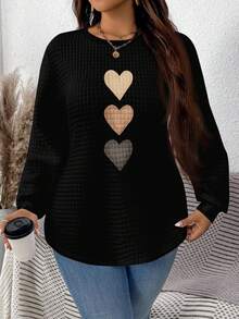 EMERY ROSE Sudadera casual de cuello redondo con estampado de cuadros pequeños, blanca y cómoda, con dobladillo curvo y diseño de abertura lateral para otoño/invierno - Negro - Ver 4
