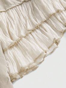 ROMWE Grunge Punk Y2K 破洞设计荷叶边系带拼接女式挂脖牛仔连衣裙 - 杏色 - 查看 4