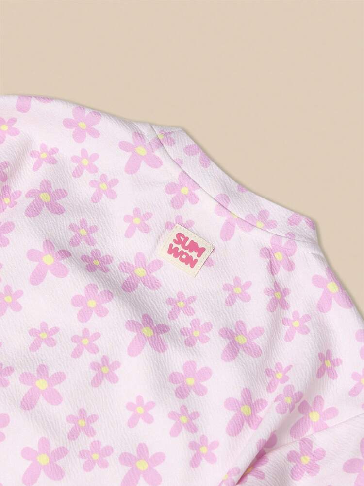 Floral Print Sweatshirt And Jogger Set With Elastic Cuffs