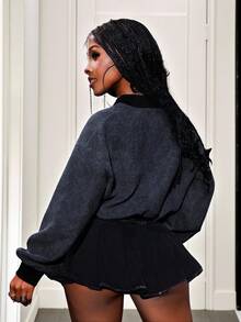 BamGleam Chaqueta de béisbol corta de mujer casual con bloqueo de color y hombros caídos, otoño