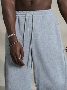 PAVTROS Loose Fit Men's Drawstring Waist Wide Leg Sweatpants Vacation Baggy Drawstring Sweatpants, For Husband, Boyfriend Gifts, Back To School - Light Grey - View 4