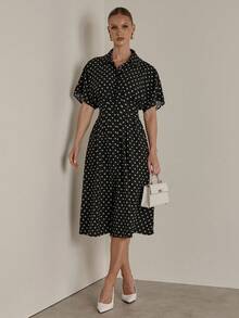 COSMINA 女士优雅收腰长款衬衫裙，秋冬 - 彩色 - 查看 1