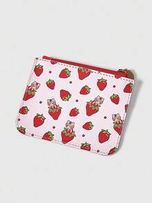 ROMWE Kawaii Monedero y tarjetero con estampado de fresas en todo el diseño - Rosa - Ver 2